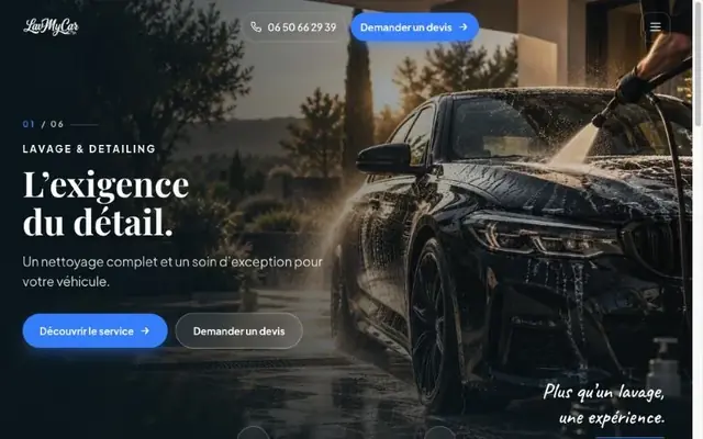 Page d&rsquo;accueil de lavmycar.com (LavMyCar) sur ordinateur